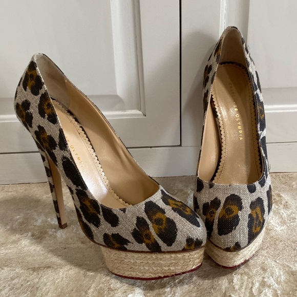 🕷️ Charlotte Olympia Dolly Leopard Canvas Platform - Picture 1 of 7